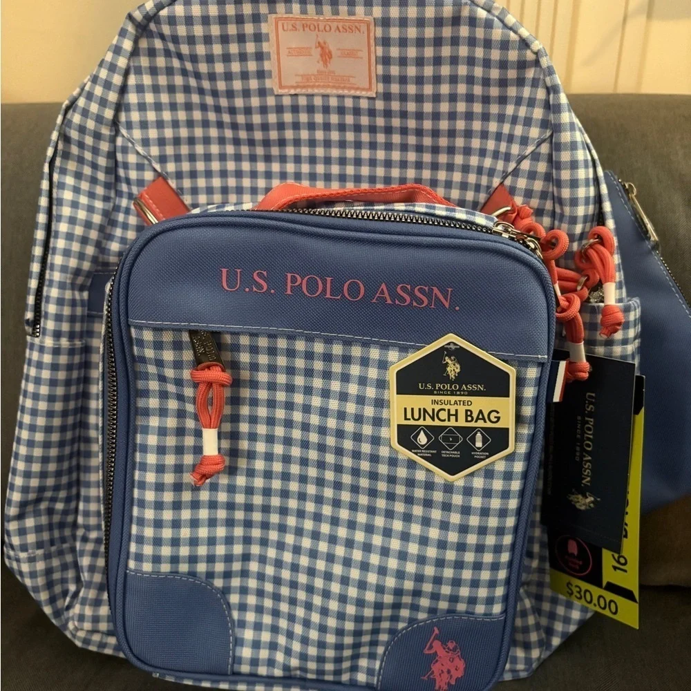 U.S. Polo Assn. Blue and White Checkered Lunch Bag